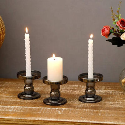 Wholesale chic cheap gray glass candle holder for wedding decoration