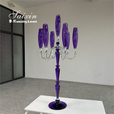 Chic Central de Casamento 7 Armas Candelabro de Cristal Roxo Para Decoração de Eventos