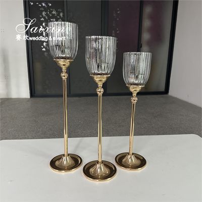 Fábrica Custom 3 Pcs Set Base de Ouro Vidros de Prata Candeeiro Para Central de Casamento