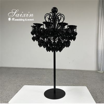 Candelabro de vidro Carregador de velas de casamento preto para peças centrais do evento