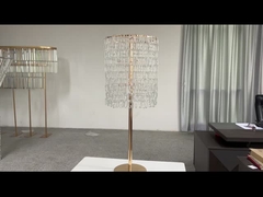 Nova peça central do casamento porta-velas de ouro estande de flores com correntes de cristal